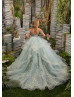 Beaded Dusty Mint Lace Tulle Ruffle Flower Girl Dress